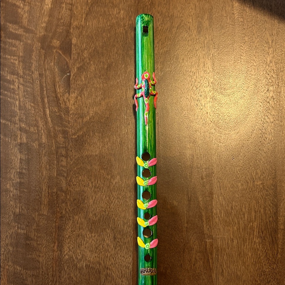 Green Flute with Colorful Design